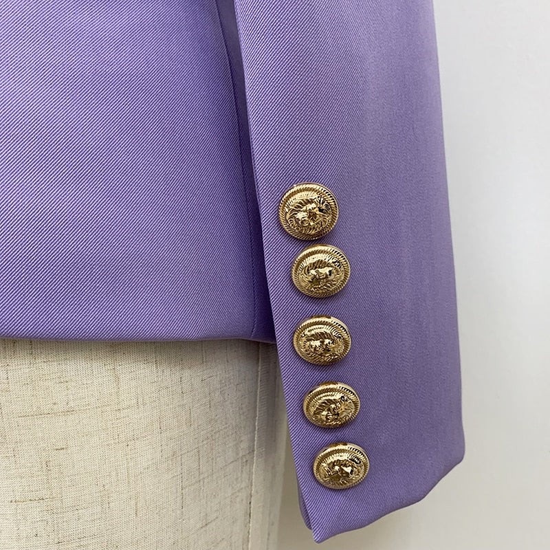 HIGH QUALITY Newest 2023 Designer Blazer Women's Classic Lion Buttons Double Breasted Slim Fit Blazer Jacket Lavender