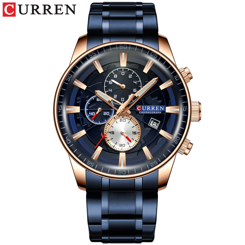 Mens Watches CURREN New Fashion Stainless Steel Top Brand Luxury Casual Chronograph Quartz Wristwatch for Male