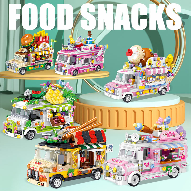 City Mini Girls Ice Cream Sets Model Building Blocks Friends Racing Vehicle Hot Dog Camping Car Bricks Toys For Children