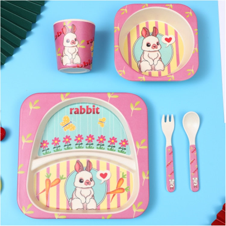 Imebaby5 piece set bamboo tableware bamboo bowl baby feeding plate creative cartoon children bowl / cup / fork spoon gift set