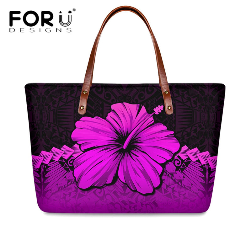 FORUDESIGNS High Quality Women Handbag Polynesian Pattern Hibiscus Flower Printing Personal Luxury Female Shoulder Bolsas