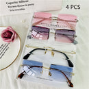 HBK Blue Rimless Sunglasses Women 2021 Retro Style Small Rectangle Gold Red Metal Chain Sun Glasses Square Frameless For Men