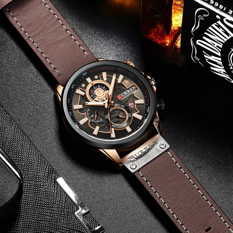 CURREN Watch for Men Top Brand Watches Leather Strap Wristwatch Fashion Chronograph Sport Quartz Clock Male Gift