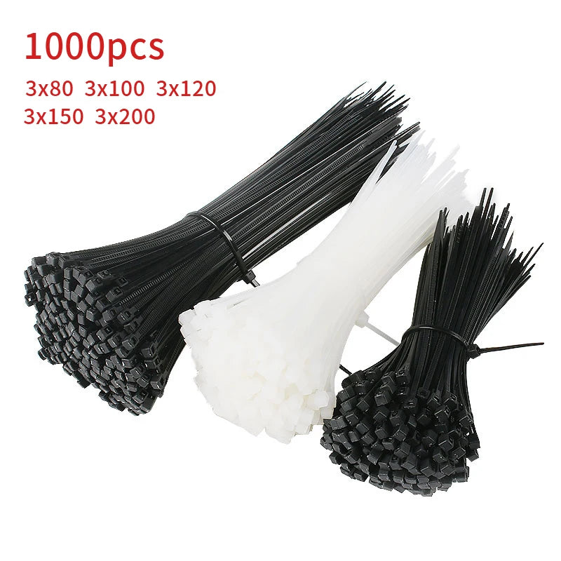 500Pcs/pack 3*200mm  width 1.8mm Black  color Self-locking Plastic Nylon Cable Ties,Wire Zip Tie