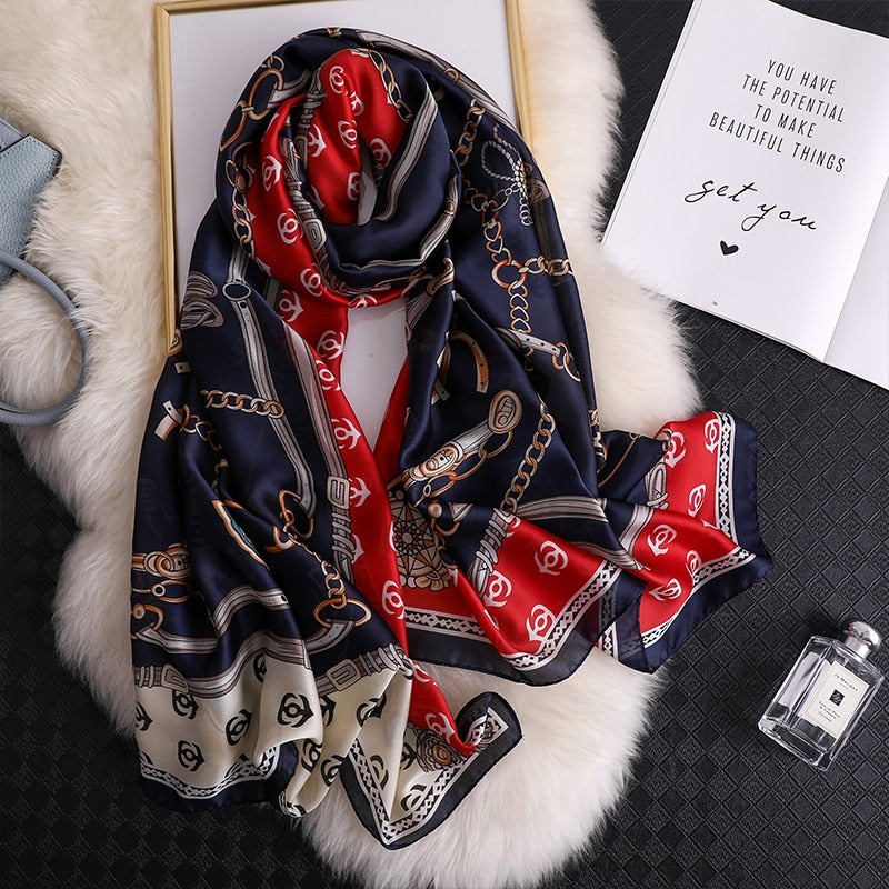 180*90cm Luxury Brand Spring Autumn New Silk Scarf Women Shawl Fashion Soft Poncho Chiffon Hijab Foulard Muffler Bandanna Pareo