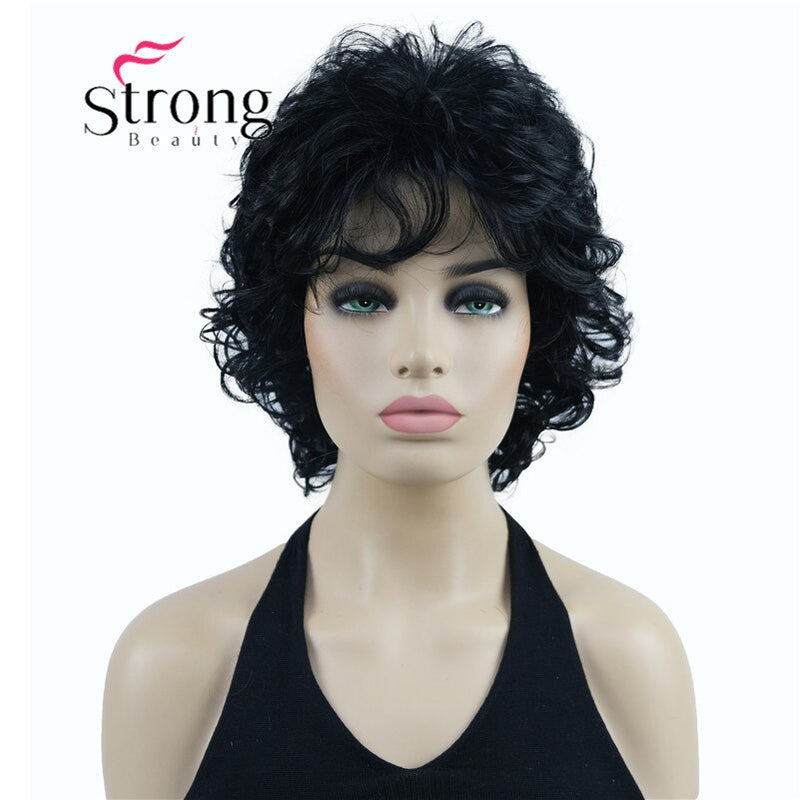 StrongBeauty Short Wig Soft Tousled Curls Blonde Highlights Full Synthetic Wigs COLOUR CHOICES