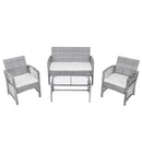 4Pcs Outdoor Patio Furniture Set 3 Rattan Chair Sofa &amp;1 Coffee Table for Garden Backyard Porch&amp;Poolside Gray[US-Stock]