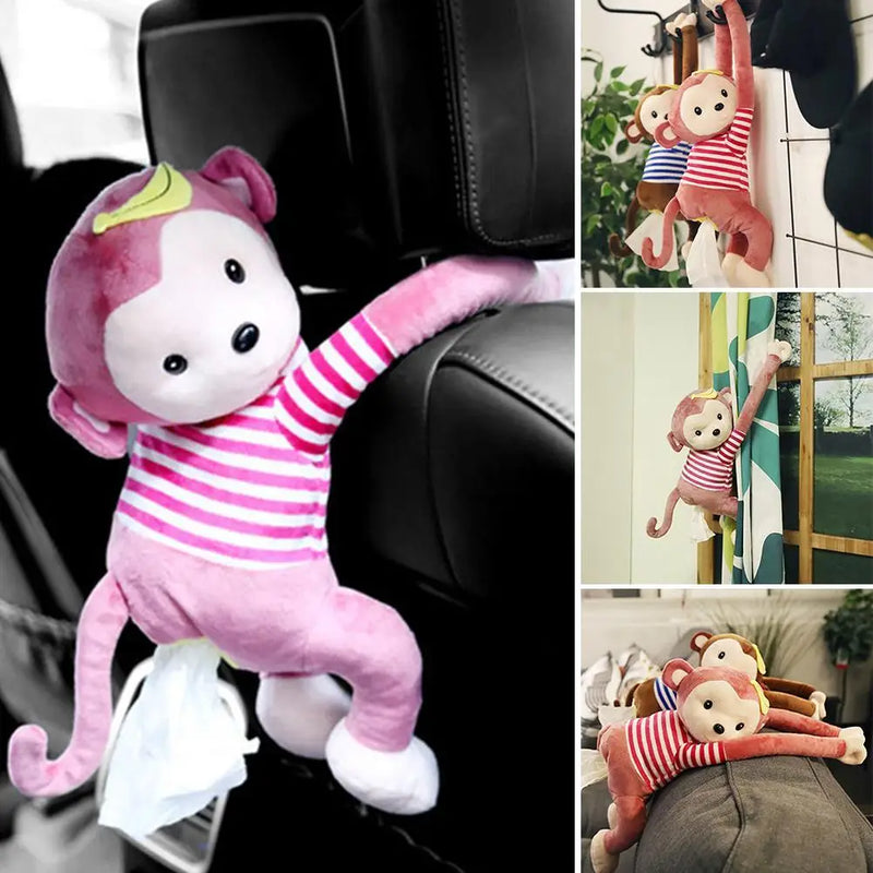 Lovely Monkey Short Plush Tissue Box Holder Paper Napkin Case Cartoon Paper Box Car Interior Car Home Office