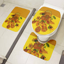 Toilet Mat Set 3D Van Gogh Oil Painting Sunflower Starry Night Floor Rugs Bathroom Shower Flannel Non-Slip Carpet Toilet Cushion