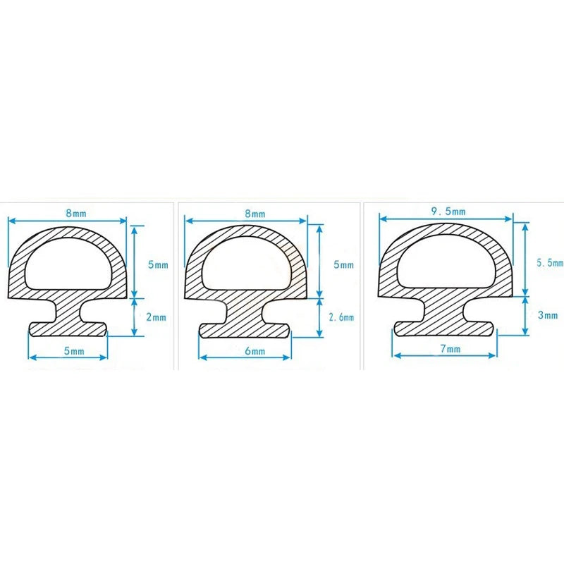 5/10M Bottom width 5/6/7mm EPDM sealing strips bridge aluminum door/window sealed plastic strips energy saving windows and doors