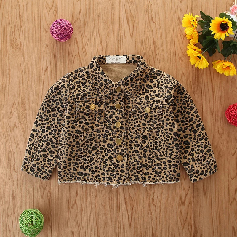 lioraitiin 1-6Years Newborn Baby Girl Autumn Winter Coat Long Sleeve Turn-Down Collar Leopard Printed Coat