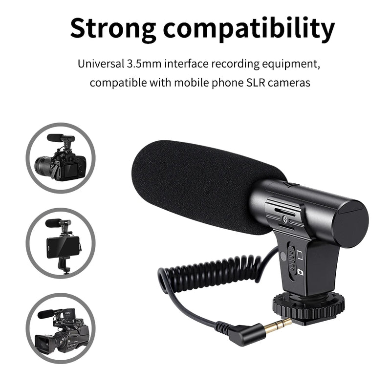 MAMEN 3.5mm Audio Plug Recording Microphone with Spring Cable One Key Switch Mode for Mobile Phone Camera Universal Video Record