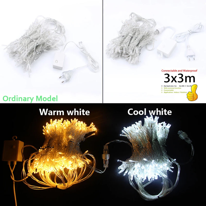 3x3/6x3/10x3m LED Icicle String Lights Christmas Fairy Lights Garland Outdoor Home For Wedding/Party/Curtain/Garden Decoration