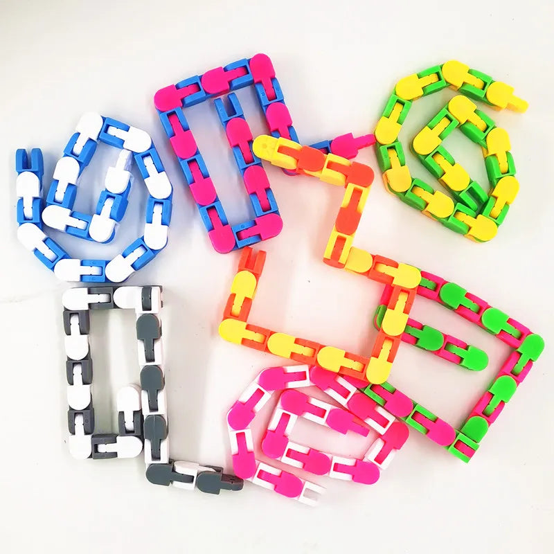 24-link Puzzle Chain Fidget Toy Decompression Rail Chain Adult Stress Relieve Phone Holder Puzzles Hand Spinner Sensory Kids Toy