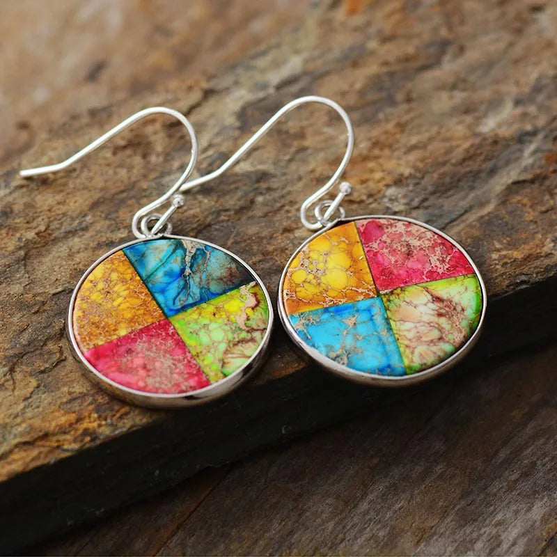 Charming Women Earrings Colorful Jaspers Ethnic Dangle Earring Bold Fashion Natural Stones Jewelry Bijoux Dropshipping