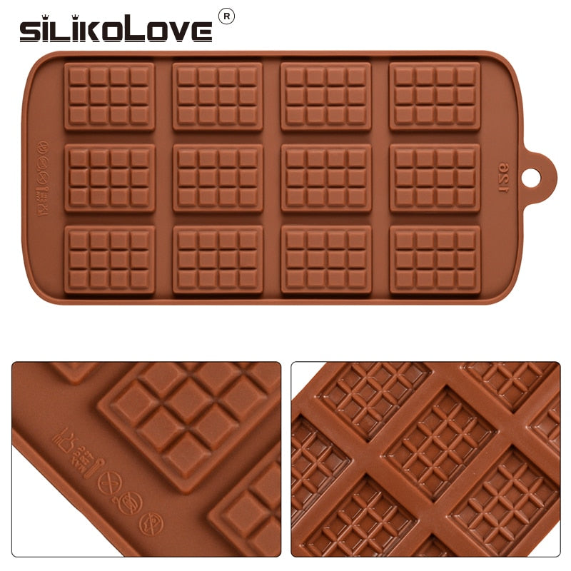 SILIKOLOVE  3d Square Shape Silicone Chocolate Molds Bar Candy Bakeware Cake 12 Even Not stick Mould,Baking Kitchen Oven Safe