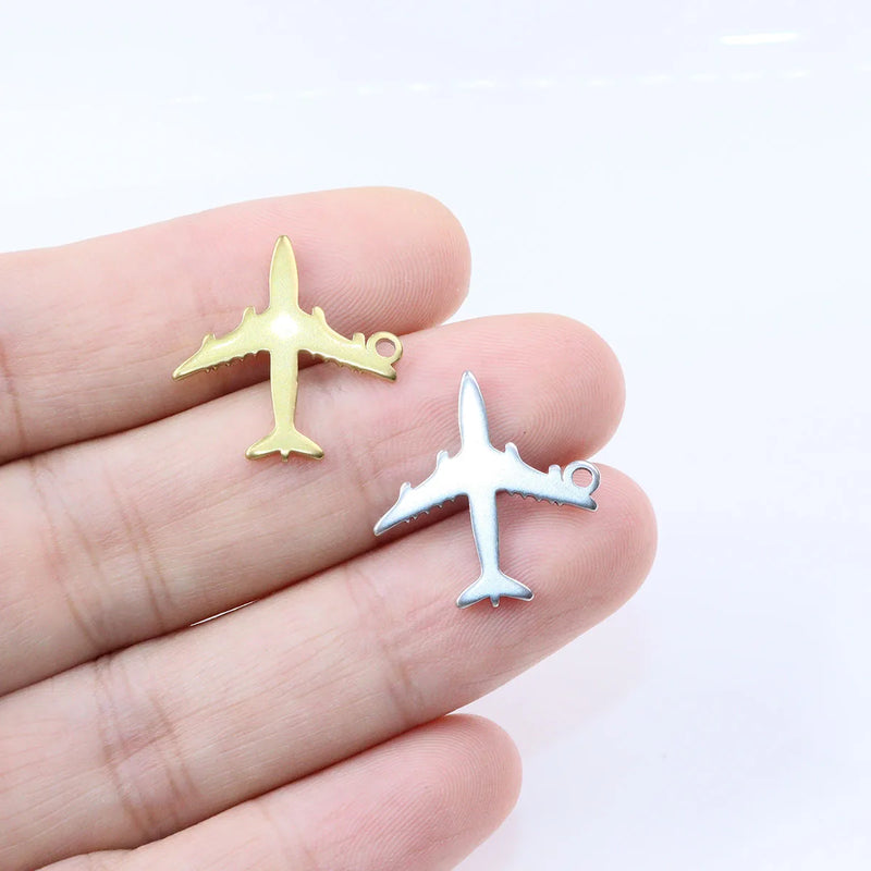10pcs 20mm Stainless Steel High Quality Cute Plane Charms Pendant DIY Necklace Bracelets Unfading Colorless