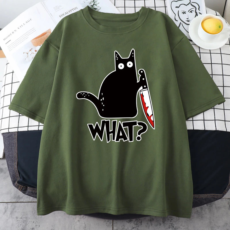 Killer Black Cat What Surprised Men's T-Shirt Funny Printing Clothes Fashion S-XXXL Male Tshirts Oversized Casual Men T Shirt