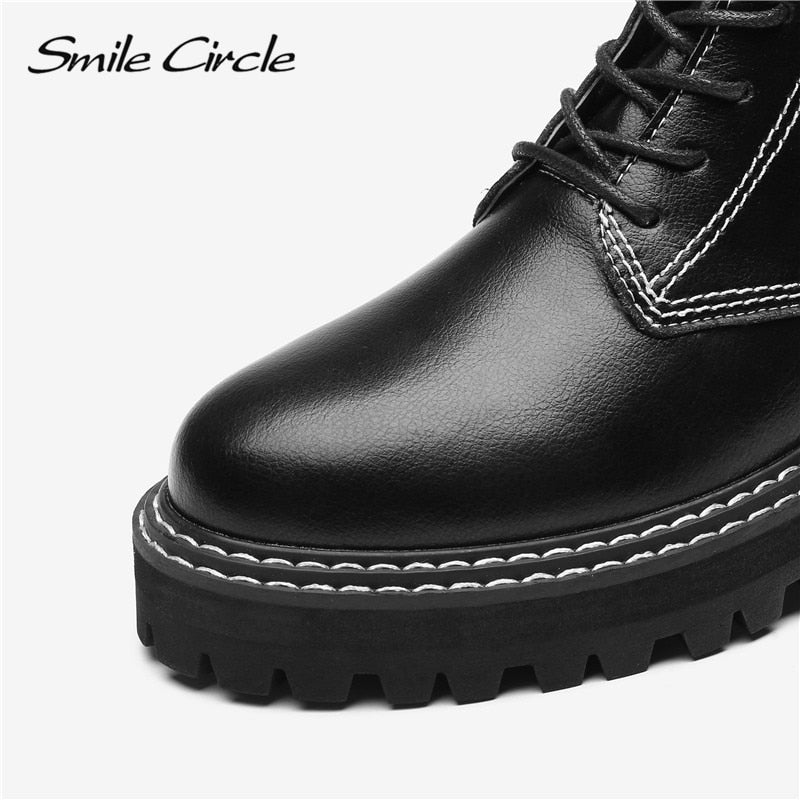 Smile Circle Ankle Boots Women Flats Platform shoes Fashion Round toe Comfortable Casual Short Boots Ladies