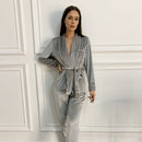 HiLoc Warm Velvet Sleepwear Solid Robes And Pants Home Suit Pocket Long Sleeve Home Clothes For Women Pajama Woman Winter 2020