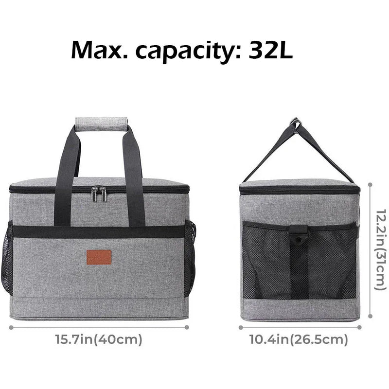 32L Soft Cooler Bag with Hard Liner Large Insulated Picnic Lunch Bag Box Cooling Bag for Camping BBQ Family Outdoor Activities