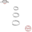 1 Set CANNER 100% Real 925 Sterling Silver Hoop Earrings for Women Zircon CZ Round Circle Earrings Round Earing Wedding Jewelry