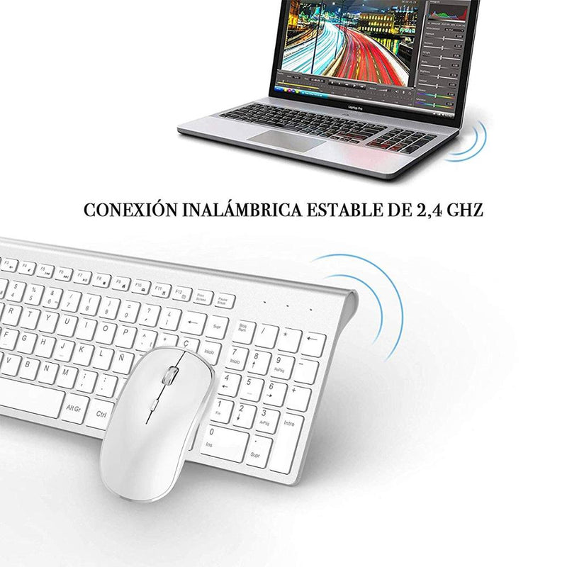 Wireless Keyboard Mouse Spanish Set 2.4Ghz Ultra-Thin Sleek Design for office home/travel Full Size wireless mouse keyboard