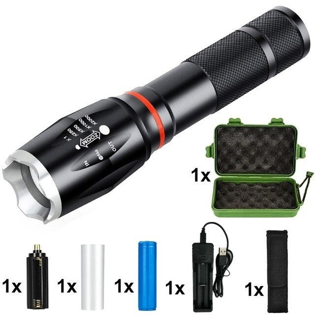 LED 8000 Lumens T6 Handheld Tactical Flashlight  COB Lantern Magnetic 6 Modes Water Resistant For Telescopic Focusing Work Light