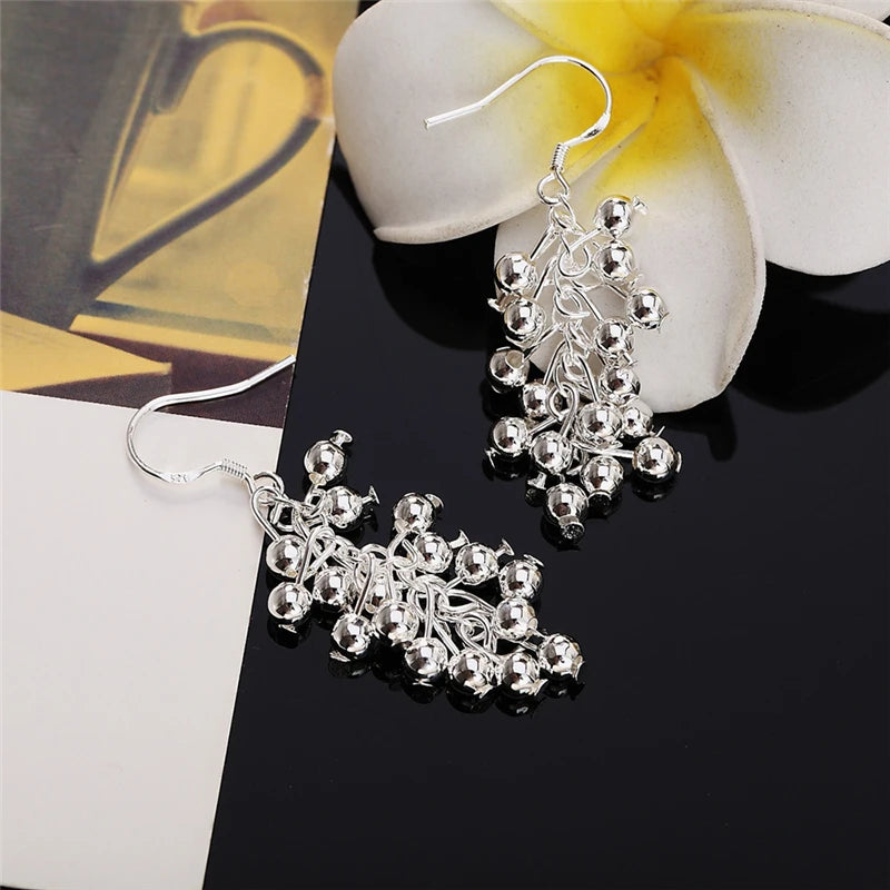 DOTEFFIL 925 Sterling Silver Smooth Grape Bead Earrings Fashion Woman Charm Earrings Wedding Jewelry