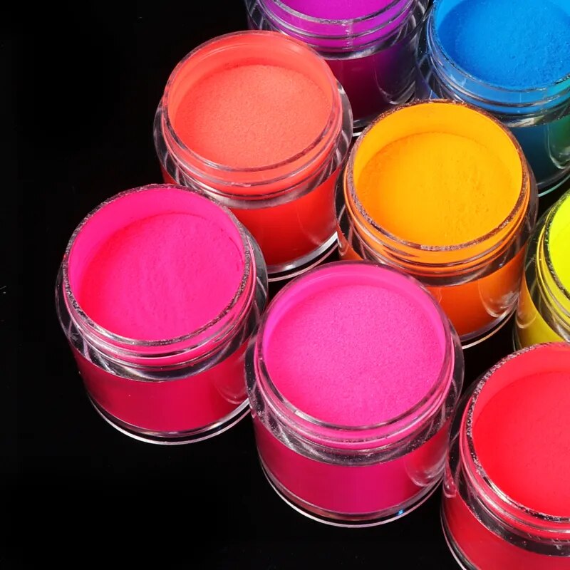 9 Boxes Acrylic Nail Powder Neon Pigment Powder Nails Polymer Gel Polish Manicure Tips Builder Professional Nail Art Supplies