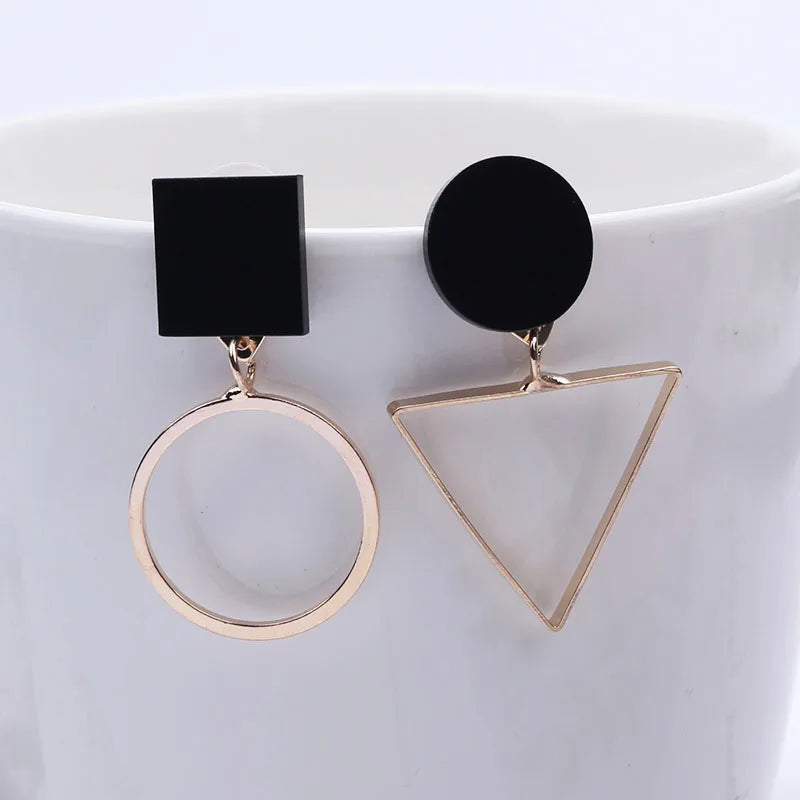 Black Hanging Long Earrings for Women Triangle Square Statement Drop Earrings 2024 boucle oreille femme Fashion Jewelry