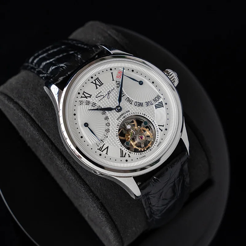 Sugess Tourbillon Function Movement Mechanical Men Watch Business Top Wristwatchs Leather Strapgift Fashional Mechanical Watches