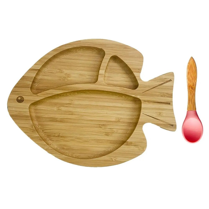Good quality Fork Baby Suction Bowl and Matching Spoon Set, Suction Stay Put Feeding Bowl, Natural Bamboo