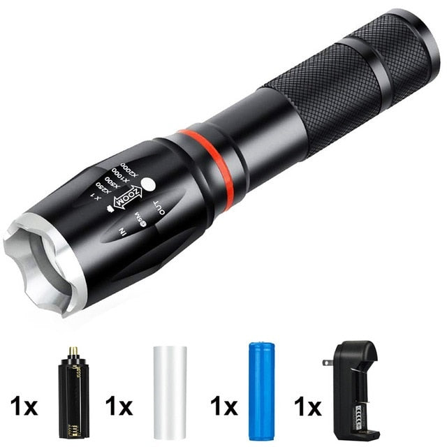 LED 8000 Lumens T6 Handheld Tactical Flashlight  COB Lantern Magnetic 6 Modes Water Resistant For Telescopic Focusing Work Light