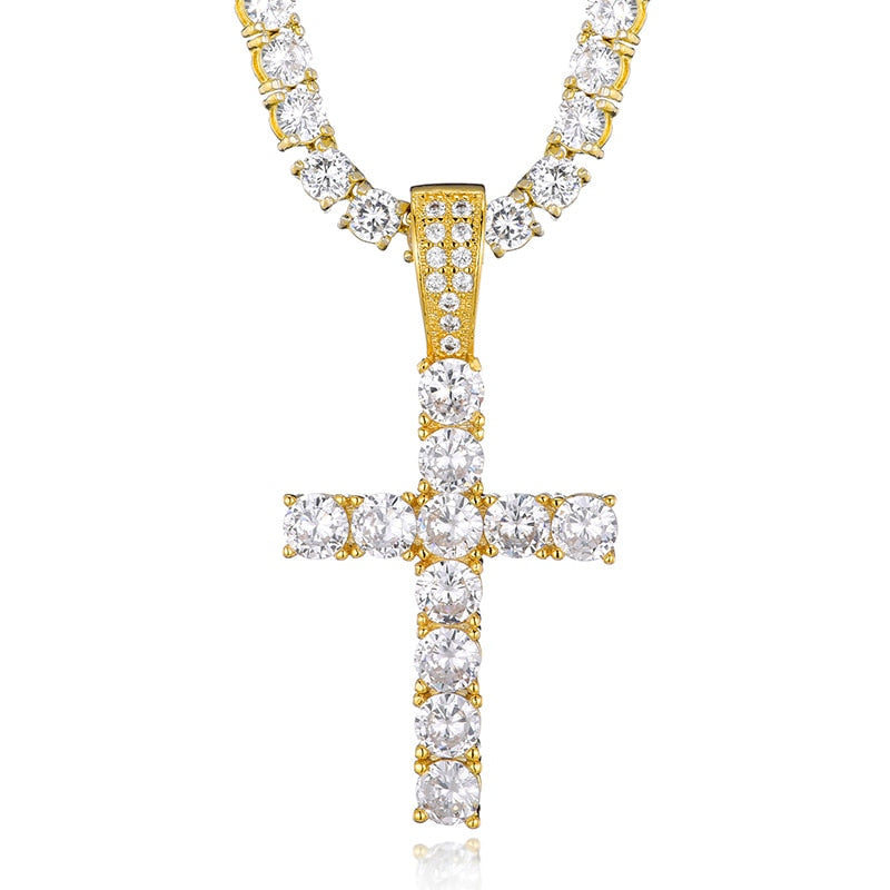 D&Z Hip Hop Gold/Silver Color Cross Pendant Necklace Micro Pave AAAA+ Cubic Zirconia Egyptian Style Necklace