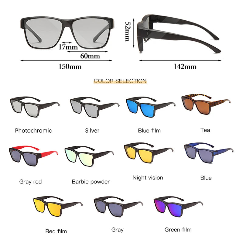 Polarized Sunglasses Men Photochromic Night Vision Glasses Women Square Mirrored Eyewear Wear Over Myopia Prescription Glasses