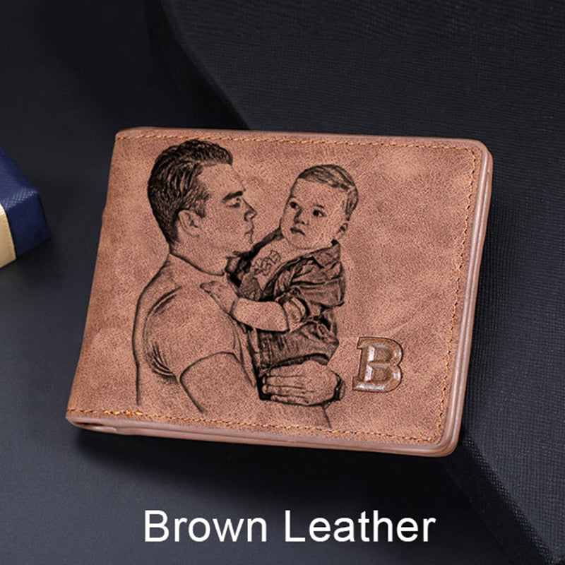 Picture Wallet Custom Engraving Wallet Frosted Retro Multifunction Wallets Multi Card Holder Leisure Coin Bag Father's Day Gift