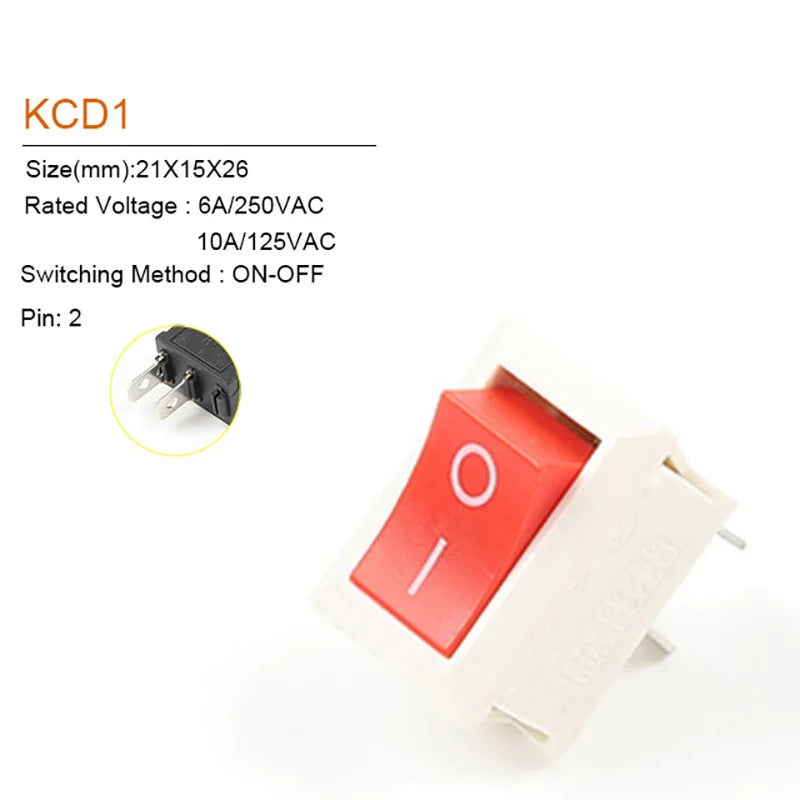 5/10Pcs 2Pin 21X15mm Rocker Switch 2 Position 6A/250VAC Power Switch ON-OFF Red Blue Green Yellow Black White