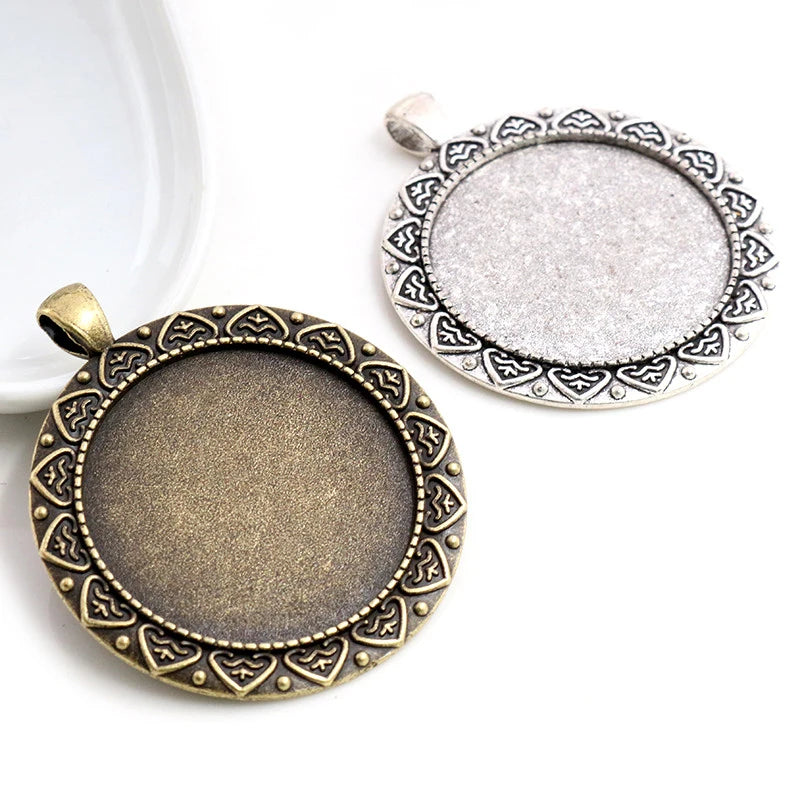 5pcs/lot 35mm Inner Size Antique Bronze and Silver colors plated Vintage baroque Style Cabochon Base Setting Charms Pendant