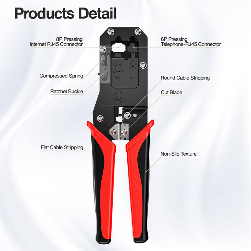 AMPCOM RJ45 Crimping Tool Ethernet Network LAN Cable Crimper Cutter Stripper Plier 8P RJ45 6P RJ12 RJ11 for Modular Connector