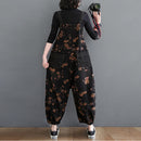 Loose Jeans Black Jumpsuit Women Casual Oversized Baggy Ladies Pants Big Pockets Print Floral Denim Overalls Straps Jean Rompers