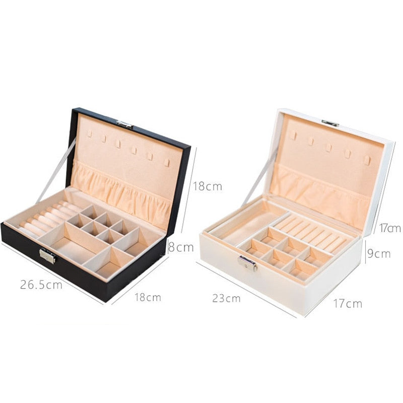 Large Double Layer Jewelry Organizer Earring Pendant Necklace Storage Box PU Leather Glasses Watch Women Cosmetics Lipstick Box