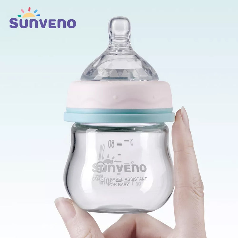 Sunveno Baby Bottle Newborn Baby Milk Bottle Nursing Bottle Anti-Choke Design - Glass ,BPA Free, 80ml, 2.5 oz,0-3 Months