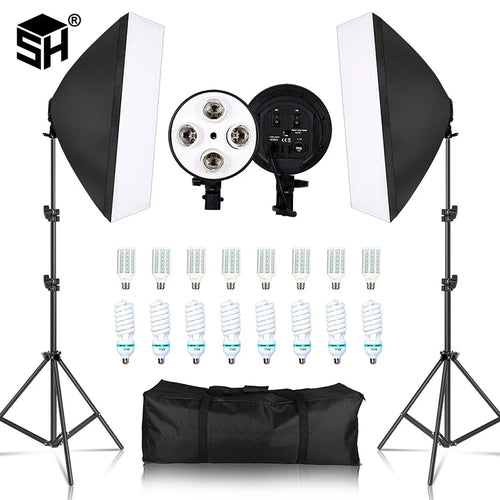 SH 50x70CM Softbox-Kit mit vier Lampen, Fotobeleuchtung mit 8 Glühbirnen, Softbox, Fotobeleuchtung, Kamera-Fotozubehör