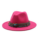 NEW Men Women Wool Felt Jazz Style Fedora Hats Panama Trilby Party Formal Top Hat In BLACK WHITE AND YELLOW with Belt Decor