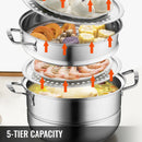 SucceBuy 5 Layer Food Steamer 28-30cm Stainless Steel Stock Pot for Home Steaming Dumplings Vegetables Rice Cooking Steamed Dish