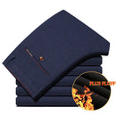 2023 Winter New Men Warm Casual Pants Business Casual Elasticity Slim Thick Plus Velvet Trousers Male Brand Clothes Khaki Navy