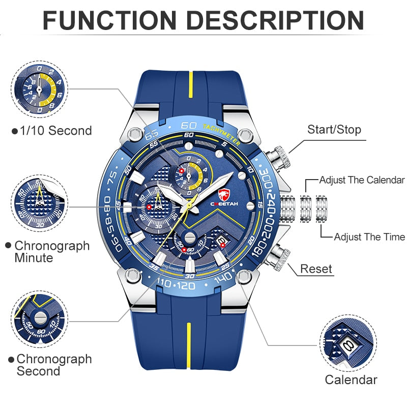 CHEETAH New Watches Mens Luxury Brand Big Dial Watch Men Waterproof Quartz Wristwatch Sports Chronograph Clock Relogio Masculino