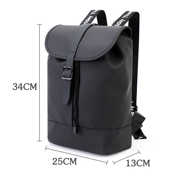 TINYAT New Men's Leather Backpack laptop Backpack for 14 15  inch Waterproof Travel Backpack for School Hiking Finshing Backpack