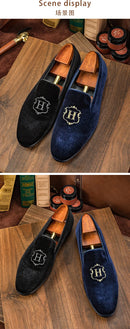 Hanmce 2025 New Design Fashion Velvet Material Slip On Luxury Hand Made Smoking Men Shoes